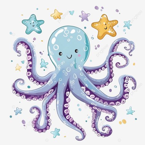 Illustration Octopus, Cartoon Drawing Images, Octopus Images, Octopus Drawing, Octopus Illustration, Cartoon Star, Png Illustration, Ocean Nursery, Cute Octopus