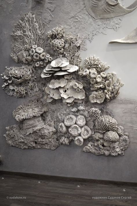 Sea Sculpture Art, Ocean Sculpture, Drywall Art, Coral Sculpture, Sea Sculpture, Organic Sculpture, Coral Art, Sea Life Art, Ceramic Art Sculpture