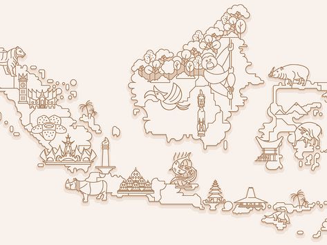 Indonesia Map - Sneak Peek by Indra Permana Nusantara Art Design, Indonesian Map, Nusantara Art, Maps Aesthetic, Indonesian Art, Art Line, Graphic Wallpaper, Illustrated Map, Line Art Drawings