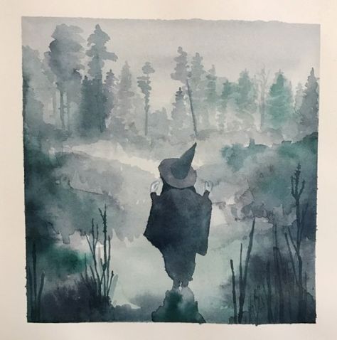 Forest Witch Art, Witch Drawing, Forest Witch, Diy Watercolor Painting, Witch Art, Forest Art, Autumn Painting, A Witch, Diy Art Painting