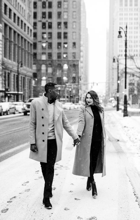 Detroit Athletic Club, Detroit Downtown, Detroit Engagement Photos, Winter Engagement Photos Outfits, Snow Engagement Photos, Winter Engagement Pictures, Urban Engagement Photos, Chicago Engagement Photos, Engagement Photos Outfits