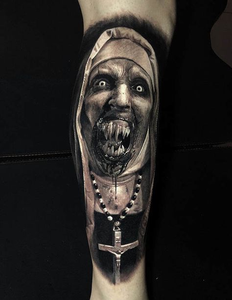 Scary Nun Tattoo, Valak Tattoo, Valak Tattoo Design, Horror Tattoo Designs, Eliot Kohek, Scary Nun, Nun Tattoo, Tattoo Art Drawings Sketches, Chest Tattoo Drawings