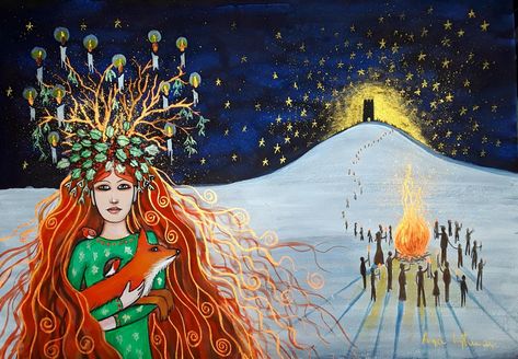 Artist: Angie Livingstone of The Glittering Fox Fire Goddess Art, Yule Goddess, Hologram Colors, Fire Goddess, Golf Wall Art, Glastonbury Tor, Alphabet Art Print, Watercolor Dog Portrait, Art Fox