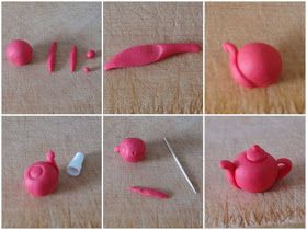 Tetera Model Magic Clay Ideas, Polymer Clay Kunst, Alice In Wonderland Cakes, Earring Inspiration, Clay Things, Tanah Liat, Clay Teapots, Polymer Clay Diy, Fondant Figures