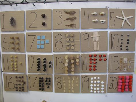 Loose Parts Number Boards Abordagem Reggio Emilia, Nature Objects, Reggio Emilia Classroom, Curiosity Approach, Reggio Inspired Classrooms, Eyfs Classroom, Maths Area, Reggio Classroom, Eyfs Activities