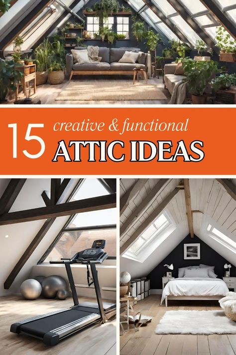 Explore 15 creative and functional space ideas for your attic design, where each concept offers unique possibilities for your attic renovation, with number 11 boasting an innovative solution that costs almost nothing. Farmhouse Attic Space, Attic With Dormers, Attic Room Stairs, Attic Space Ideas Low Ceilings, Attic Makeover Before After, Garage Attic Ideas, Finished Attic Space, Attic Door Ideas Pull Down, Converting Attic To Living Space