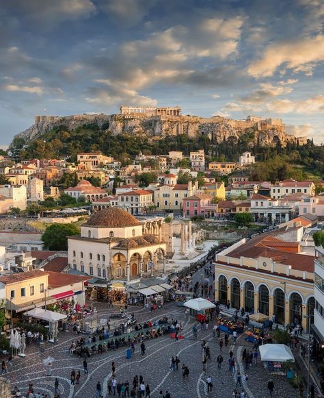 Sunset over Plaka, Athens old town, Greece Plaka Greece, Greek Town Aesthetic, Athens Neighborhoods, Plaka Athens, Corfu Greece Old Town, Rhodes Greece Old Town, Athens Plaka, Greece Athens, Athens Greece