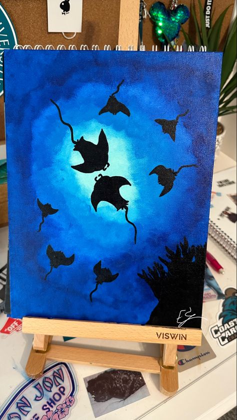 Stingray Painting Acrylic, Stingray Painting, Beach Paintings, Easy Doodles, Doodles Drawings, Family Painting, Parking Spot, Canvas Painting Diy, Painting Inspo