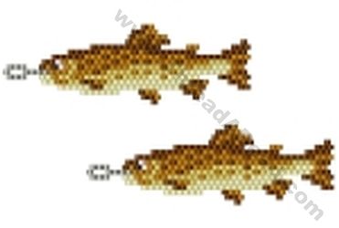 Trout Fish Earring Bead Pattern By ThreadABead Seed Bead Jewelery, Diy Necklace Patterns, Beaded Hat Bands, Trout Fish, Animal Ideas, Fish Beads, Native Beadwork, Brick Stitch Earrings, Brick Stitch Pattern