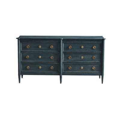 This accent cabinet not only meets the needs of modern families for storage space, but also adds a touch of simple and elegant style to the dining room space. Color: Dark Blue | Atta Avenue Classical Simple Practical Accent Cabinet 61.1 Sideboard in Dark Blue | 34.6" H X 61.1" W X 17.7" D | Wayfair Cabinet Blue, Blue Sideboards, Blue Dresser, Dining Room Spaces, Kitchen Sideboard, The Dining Room, Accent Cabinet, Sideboard Buffet, Modern Family