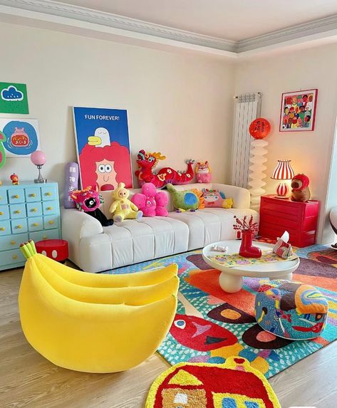 The combination of colorful cartoon characters makes people feel full of energy
Share the beauty of life. Let me help you buy the exact same home items. If you want to know the selling price of the items in the picture, you can contact me via email. Ships from China with free shipping. Cute Colorful Living Room, Funky Colorful Living Room, Weird Shaped Living Room, Eclectic Couch, Colourful Apartment, Room Decor Maximalist, Funky Apartment, Artsy Home, Fun Bathroom Decor