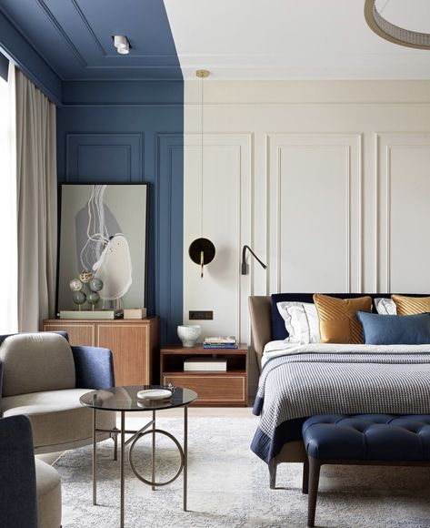 Colour Blocking Interior, Scandinavian Style Bedroom, Bedroom Blue, Hotel Room Design, Kids Bedroom Designs, Flat Interior, Bedroom Dimensions, Luxury Bedroom Master, Primary Bedroom