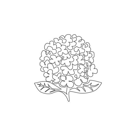 Hydrangea Outline Tattoo, Hydrangea Line Art, Hydrangea Line Drawing, Hydrangea Tattoo, One Continuous Line Drawing, Brother Sister Tattoo, Sister Tattoo, Flame Tattoos, Single Line Drawing