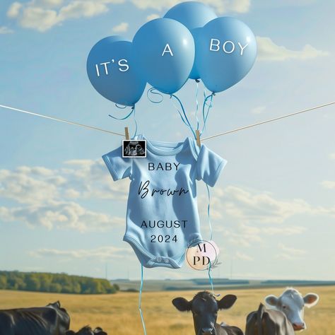 Get ready to share the joy of our baby boy's arrival with this adorable digital pregnancy announcement. Perfect for spreading the happy news with friends and family in a fun and creative way! Gender Reveal With Horses, Easy Baby Announcement Ideas, Farmer Gender Reveal Ideas, Farm Pregnancy Announcement Ideas, Boots And Bows Gender Reveal, Country Gender Reveal Ideas, Baby Announcing Ideas To Family, Farm Gender Reveal, Farm Baby Announcement