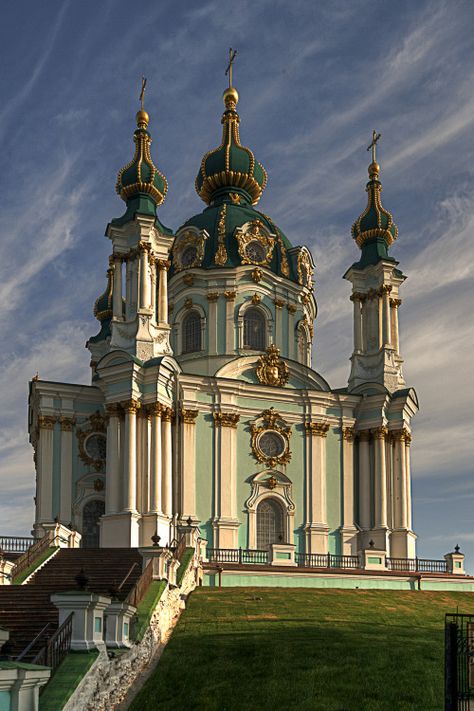 Kiev, Ukraine (by Matt Shalvatis) Kiev Ukraine, Cathedral Church, Baroque Architecture, Amazing Buildings, Church Architecture, Fantasy House, St Andrews, Place Of Worship, Beautiful Architecture