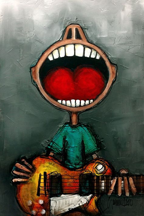 Sergio Lazo - Before Dark, Painting, Acrylic on Canvas Music Art Painting, Dark Painting, Guitar Boy, Boy Vintage, Dark Paintings, Guitar Painting, Music Painting, Music Artwork, Musical Art