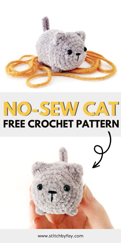 Crochet no-sew amigurumi cat pattern. Amigurumi Cat Free Pattern, Kat Haken, Crocheted Cat, Crochet Hack, Quick Crochet Patterns, Crochet Cat Pattern, Crochet Animals Free Patterns, Scarf Knitting, Crochet Design Pattern