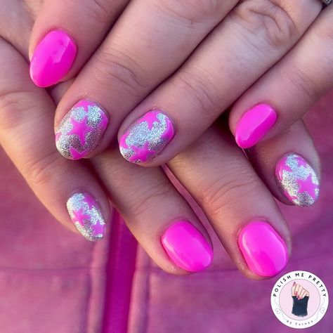 Sparkling like stars with these platinum silver & hot pink nails 🌟 • • • #designernails #dngroupies #designernailsnz #nailtechnician #supportlocal #blenheimnailtech #marlboroughnails #marlboroughnailtech #blenheimnails #nailsofinstagram #designernailsdistribution #nailtechnz #nailinspo #nails2024 #polishmeprettybytarnya #nailtrends2024 #nailartist #nailinspiration #millennialnails #buildergelnails #hotpinknails #2000snails #autumnnails #summernails #winternails #springnails2024 Nails With Silver Stars, Pink Nails With Pink Stars, Hot Pink Sparkle Nails, Pink Chrome Star Nails, Hot Pink With Stars Nails, Hot Pink Nails With Silver Glitter, Pink Sparkle Nails, Bright Pink And Silver Glitter Nails, Builder Gel Nails