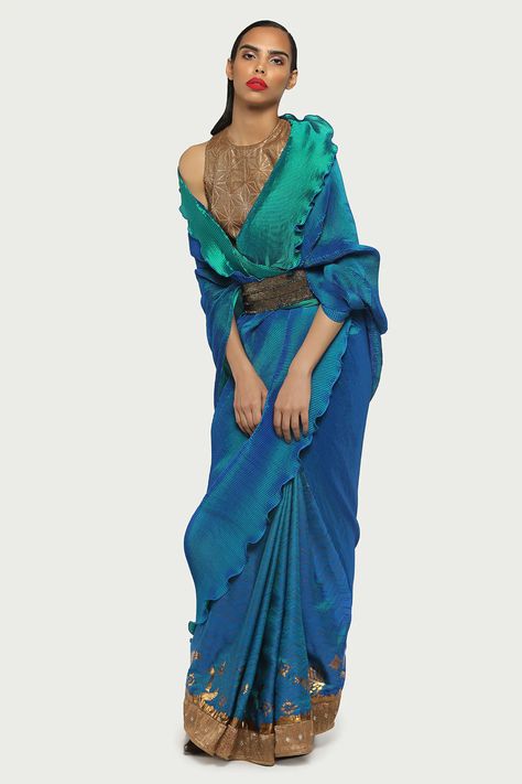 Kiran Uttam Ghosh, Saree Blue, Pleated Saree, Saree For Women, Blue Saree, Saree Trends, Stylish Sarees, Saree Online, Saree Look