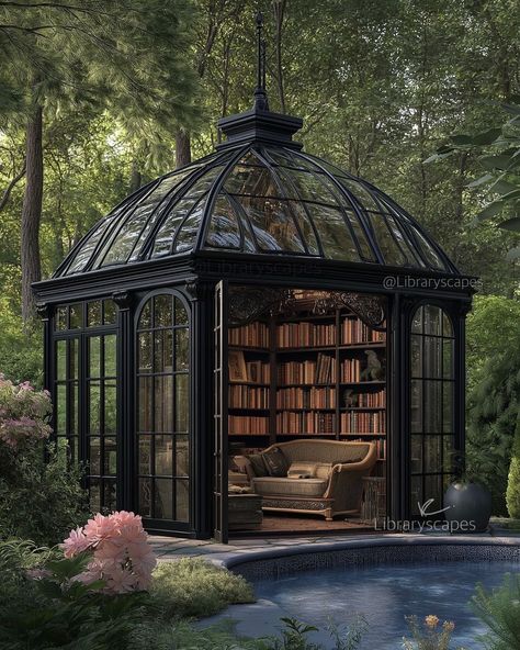 Gothic Conservatory, Victorian Conservatory, Victorian Greenhouse, Garden Cabins, Victorian Gardens, Dome Home, Library Architecture, Dark Home Decor, Dark Home