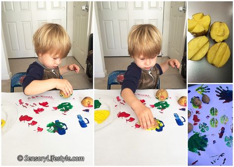 Potato Stamping, Sensory Activities For Toddlers, Sensory Play Activities, Potato Stamp, Baby Sensory Play, Sensory Activities Toddlers, Baby Play Activities, Toddler Sensory, Toddler Development