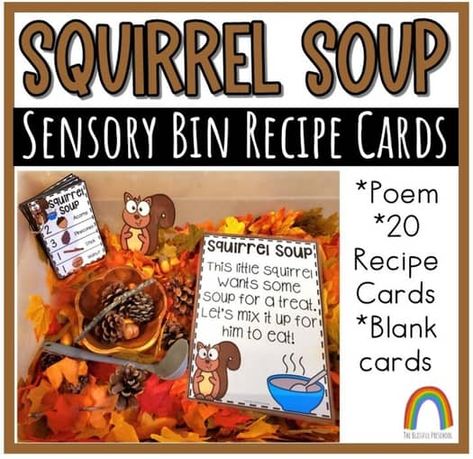 The Blissful Preschool | Teachers Pay Teachers Sensory Bin With Rice, Squirrel Soup Preschool, Squirrel Sensory Bin, Prek Sensory Activities, November Sensory Bin Preschool, Pet Sensory Bin, Number Sensory Bin, Squirrels Preschool, Fall Sensory Bin Preschool