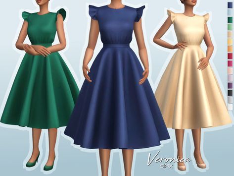 Veronica Dress, Sims 4 Decades Challenge, 1950s Skirt, Aurora Dress, Eva Dress, Sims 4 Dresses, Sims 4 Characters, Sims 4 Downloads, Sims 4 Toddler