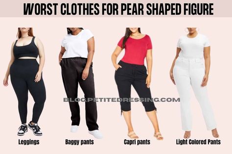 Petite Pear Shape Outfits, Tapered Pants Outfit, Pear Body Shape Outfits, Pear Shaped Outfits, Petite Dressing, Bad Clothes, Oversize Tshirt Outfits, Pear Shaped Women, What Not To Wear