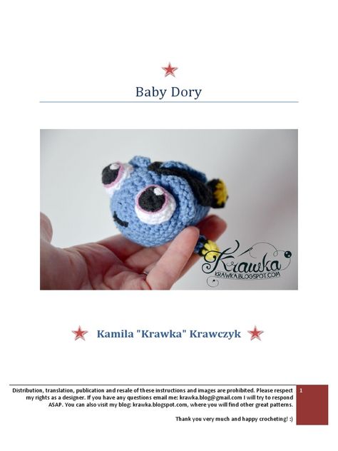 Dory amigurumi Baby Dory, Crochet Cow, Crochet Amigurumi Free Patterns, Crochet Amigurumi Free, Finding Dory, Pink Yarn, Half Double Crochet, Crochet Dolls, Slip Stitch