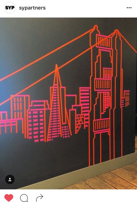 City Skyline Mural, City Mural Ideas, Tape Mural, City Murals, Cityscape Mural, City Mural, Skyline Mural, Indianapolis Skyline, Activation Ideas