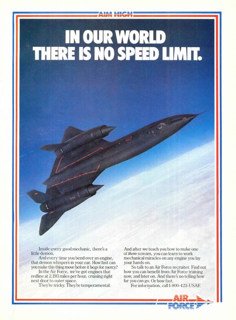 USAF Ad with Lockheed SR-71 Blackbird Fighter Planes Art, Lockheed Sr-71 Blackbird, Lockheed Sr 71, Military Poster, Aviation Humor, Sr 71 Blackbird, Aviation Posters, Airplane Fighter, Sr 71