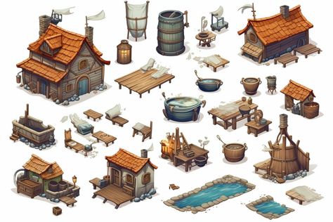 Pierrick Chevallier | IA в X: «🎮If you want to do #isometric 3D renders for your games in #midjourney , I've got the prompt that does the job well. "Asset sheet, game design, [Your environnement] elements, isolate on white background, isometric, hyper-realistic, unreal engine" #3DIsometric https://t.co/db8pkbyKZf» / X Isometric Assets, Isometric Medieval, Medieval Background, American Barn, Design Games, House Games, Game Environment, Treasure Hunter, Casual Game