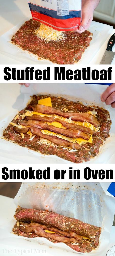 Smoked Meatloaf Recipe, Stuffed Meatloaf, Smoked Meatloaf, Smoker Cooking, Pellet Grill Recipes, Traeger Recipes, Bacon And Cheese, Meatloaf Recipe, Cheese Stuffed