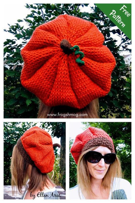 Pumpkin Beret Hat Crochet Patterns Slouchy Pumpkin Beret, Pumpkin Beret Crochet Pattern, Slouchy Beret Crochet Pattern Free, Crochet Beret Free Pattern, Pumpkin Beret, Pumpkin Hat Pattern, Crochet Pumpkin Hat, Crochet Patterns Ideas, Easy Crochet Hat