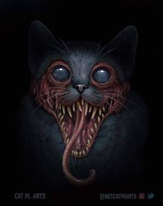 Zombie Cat Tattoo, Evil Cat Art, Evil Cat Drawing, Scary Cat Drawing, Creepy Cat Art, Horrifying Creatures, Demonic Cat, Evil Cats, Creepy Cats