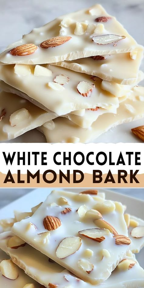 🍫 White Chocolate Almond Bark is a quick and delicious treat that’s perfect for gifting or snacking! Made with creamy white chocolate and crunchy roasted almonds, this no-bake recipe comes together in minutes. Customize it with dried fruits or sprinkles for a festive twist. Ideal for holidays or as a year-round sweet snack! 💡 Save this pin and whip up a batch of almond bark today! #WhiteChocolateBark #HolidayTreats #NoBakeDesserts #SweetSnacks #GiftIdeas 🥜🎁 White Almond Bark Recipes Christmas, White Chocolate Almond Bark, White Chocolate Bark Recipes, Almond Bark Recipes, Christmas Bark Recipes, Gluten Free Party Food, Sweet Easy Recipes, White Almond Bark, Bark Recipes