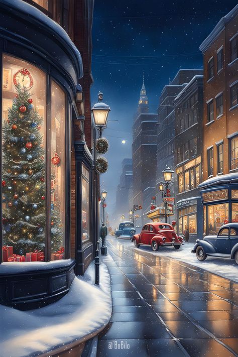 Christmas Scenes Wonderland Vintage, Wonderland Artwork, Christmas In The City, Snow Pictures, Christmas Village Houses, Vintage Christmas Images, Christmas Painting, York London, Christmas Villages