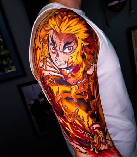 Hashira Tattoo, Demon Slayer Tattoo Ideas, Demon Slayer Tattoo, Hungry Wolf, Slayer Tattoo, Flame Hashira, One Piece Tattoos, Pokemon Tattoo, Japanese Sleeve Tattoos