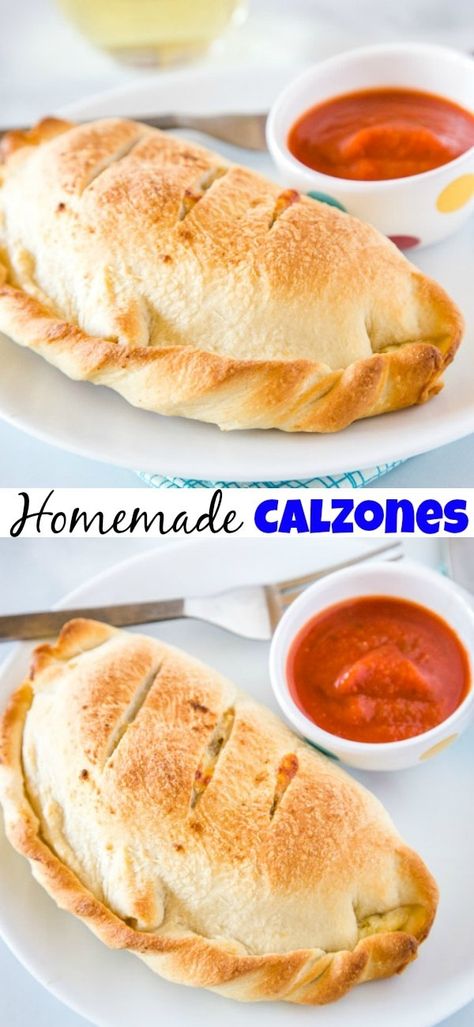 Homemade Calzones - Sausage and pepperoni mixed in a creamy cheese mixture and baked in a delicious and fluffy dough.  Absolutely delicious and everyone is going to go crazy for them! Calzones Dough Recipe, Easy Calzones, Homemade Calzone Recipe, Homemade Calzone, Delicious Pizza Recipes, Calzone Recipe, Best Italian Recipes, Yummy Comfort Food, Family Favorite Meals