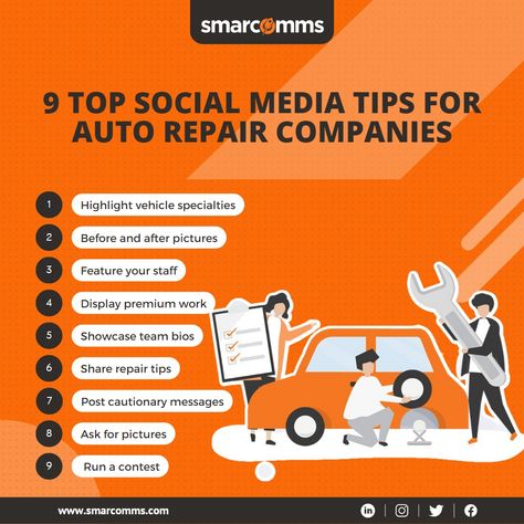 Using social media to showcase the skills and talents of an auto repair company is a great way to gain more followers and raise brand awareness. There are a large number of garages, auto shops, and repair companies in most cities, but with a bit of clever posting you can use your social media accounts to share photos and information that will help you to stand out from the rest. Grab a camera or mobile phone and take pictures around the workshop and of a work in progress to share with your audie Car Dealership Social Media, Auto Repair Shop Marketing, Auto Body Repair Shops, Business Psychology, Honda 125, Auto Body Repair, Social Media Company, Car Repair Service, Ac Repair