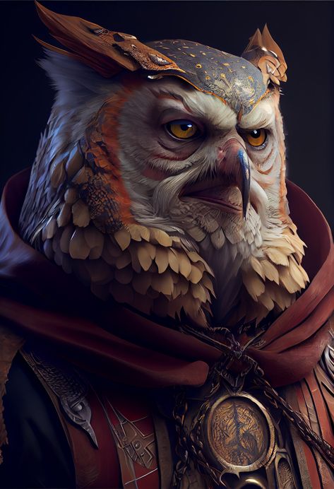 Don't hesitate to tell me if you want more AI art like this ! Owlkin Fantasy Art, Fantasy Owl Humanoid, Owl Arakokra Dnd, Owling Dnd Art, Dnd Owlin Character Art, Owl Character Art, Owl Folk Dnd, Owlin Wizard, Owlfolk Dnd