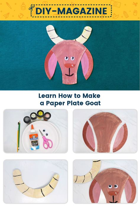 Learn How to Make a Paper Plate Paper Goat Goat Craft Preschool, Plate Animal Crafts, Goat Craft, Simple Arts And Crafts, Paper Plate Masks, Coloring Materials, Simple Arts, Painting Crafts For Kids, Goat Mask