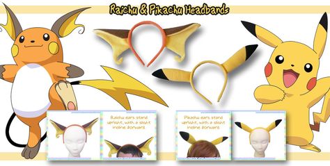 Pikachu and Raichu Headbands by AnimeNomNoms.deviantart.com on @deviantART Pokemon Headbands, Pikachu And Raichu, Raichu Pokemon, Pikachu Ears, Pokemon Costumes, Fun Costumes, Pokemon Birthday, Plastic Headband, Crafty Craft