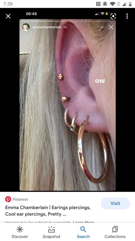 Piercing Names Chart, Emma Chamberlain Ear Piercings, Ear Piercing Names Chart, Earings Piercings Names, Multi Ear Piercings, Piercing Names, All Ear Piercings, 2 Ear Piercings, Full Ear Piercings