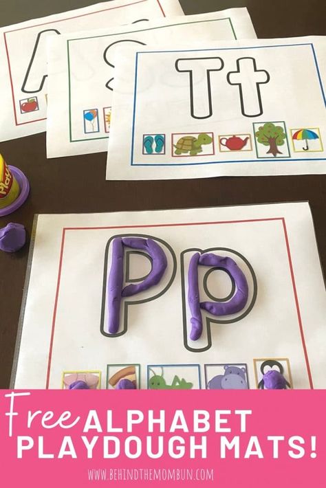 picture of free alphabet playdough mats Alphabet Playdough Mats, Playdough Letters, Free Printable Alphabet, Mom Bun, Playdough Activities, Abc Activities, Playdough Mats, Preschool Literacy, Printable Alphabet