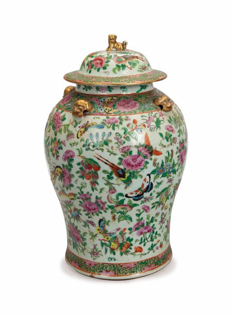 A CHINESE EXPORT 'CANTON FAMILLE ROSE' BALUSTER JAR AND COVER, , 19TH CENTURY, | Christie's Chinese Export, Finials, 19th Century, Blossom, Art