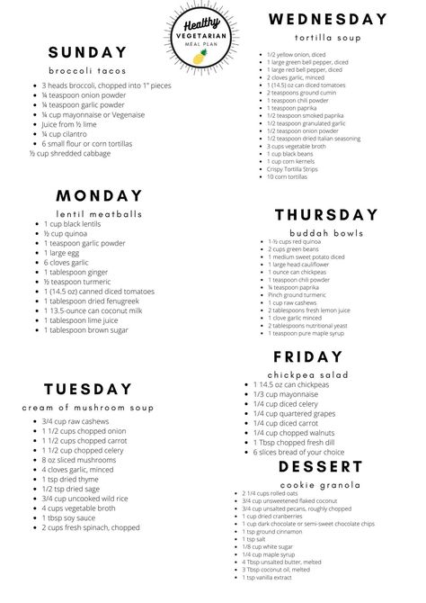 Healthy Vegetarian Meal Plan, Vegetarian Tortilla Soup, Quinoa Meatballs, Lentil Quinoa, Cheap Vegetarian Meals, Meal Plan For The Week, Meal Plan Week, Lentils And Quinoa, Slow Cooker Black Beans