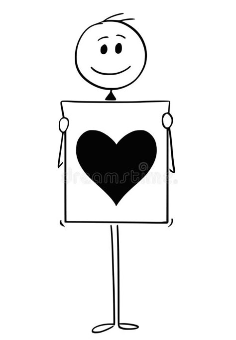 Stick Man With Heart, Stickman Holding Heart, Cute Stick Man Drawing, Stick Man Drawing, Stick Men Drawings, Heart Vector Illustration, Concept Of Love, Holding Sign, Stick Drawings