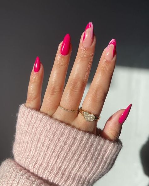 50+ Summer Nail Inspiration To Try This Year! - Prada & Pearls Hot Pink Almond Nails, Hot Pink Summer Nails, Summer Nails Inspiration, Summer Nail Inspiration, Summer Nails Summer, Pink Summer Nails, Nails Inspiration Summer, Summer Nail Ideas, Watermelon Nails