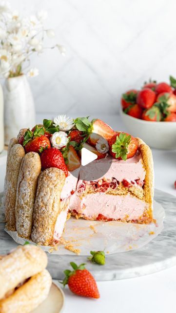 Strawberry Charlotte Cake, Strawberry Mousse Filling, Strawberry Curd, Strawberry Charlotte, Mousse Filling, Macerated Strawberries, Charlotte Cake, Strawberry Mousse, Lady Fingers